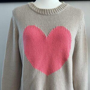 LISA TODD Café-au-Lait Cotton-Blend Heart Intarsia Amore Crewneck Sweater - US S